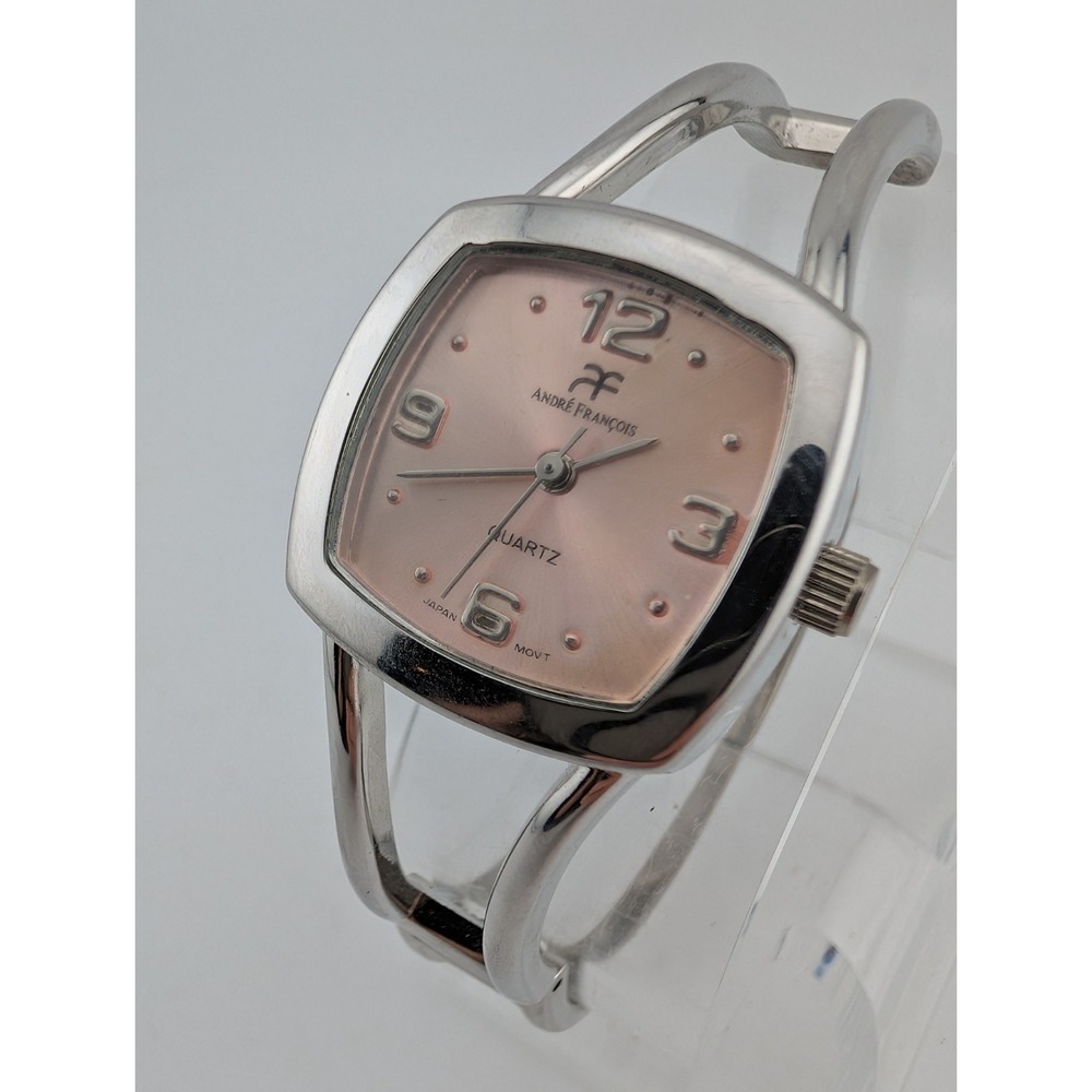 Andre Francois Watch Women 26mm Case Pink Dial Silver Bangle Band- New Battery